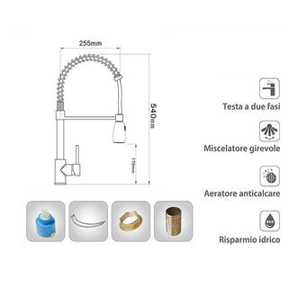 Rubinetto da cucina a canna alta orientabile 2 getti d’acqua