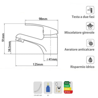 Rubinetto satinato da lavabo per bagno miscelatore modello VITA