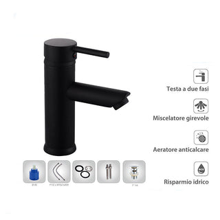 Rubinetto per lavabo canna bassa nero opaco modello Ray Black
