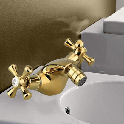 Rubinetto per bagno miscelatore doppio comando lavabo bidet vasca doccia in ottone oro lucido modello Roma