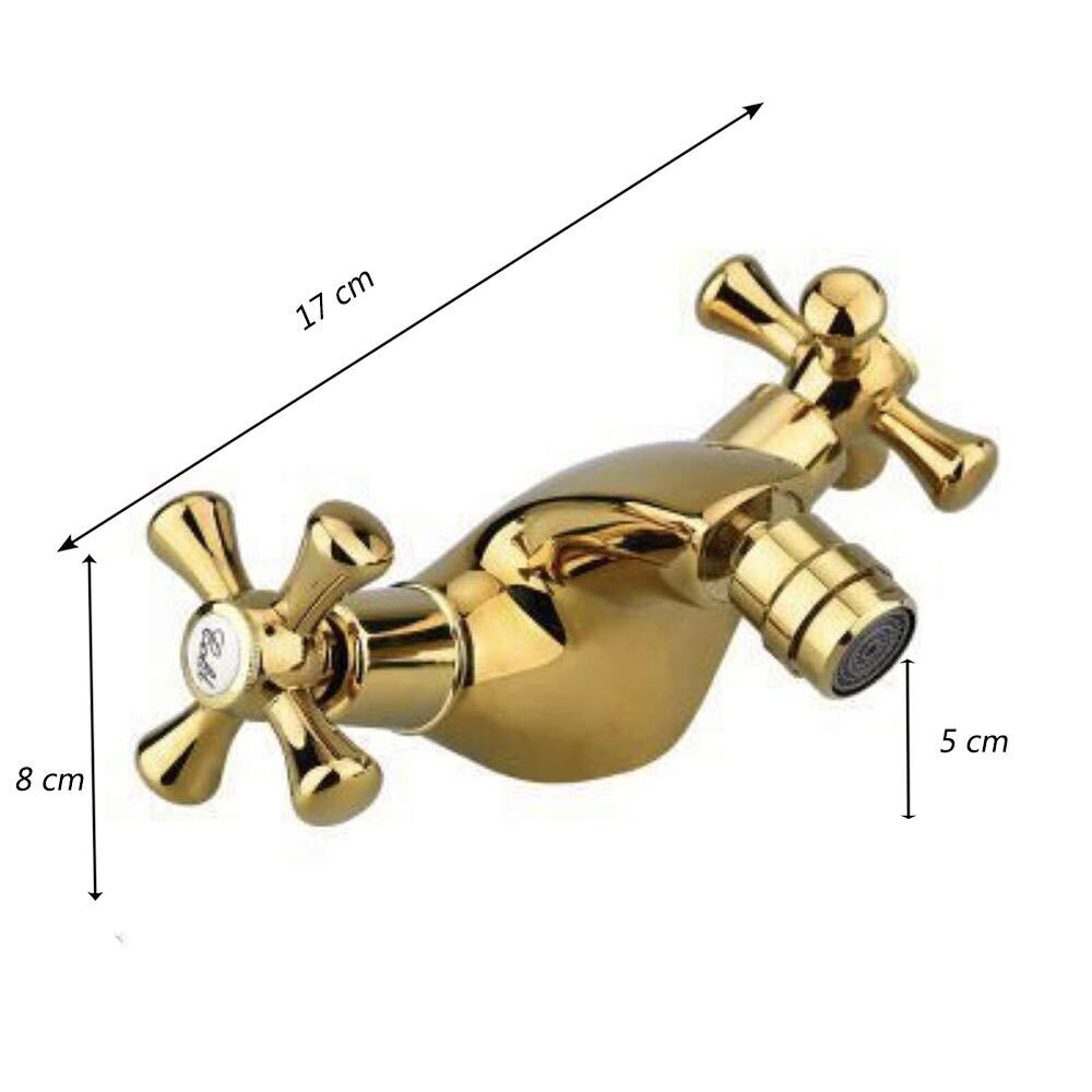 Rubinetto per bagno miscelatore doppio comando lavabo bidet vasca doccia in ottone oro lucido modello Roma