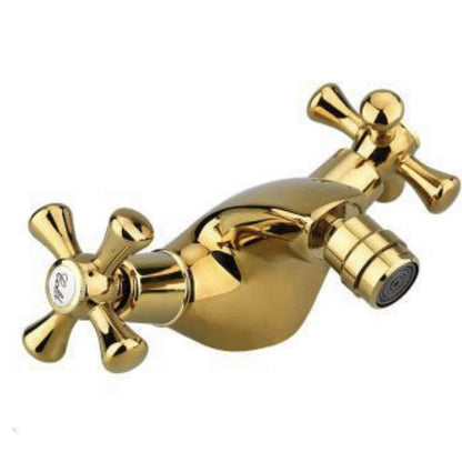 Rubinetto per bagno miscelatore doppio comando lavabo bidet vasca doccia in ottone oro lucido modello Roma