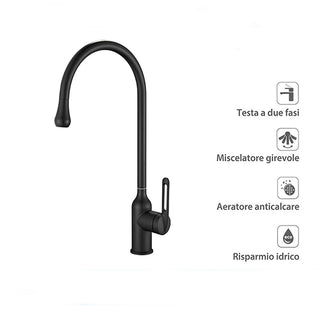 Rubinetto da cucina a canna alta per lavandino acciaio lucido o nero