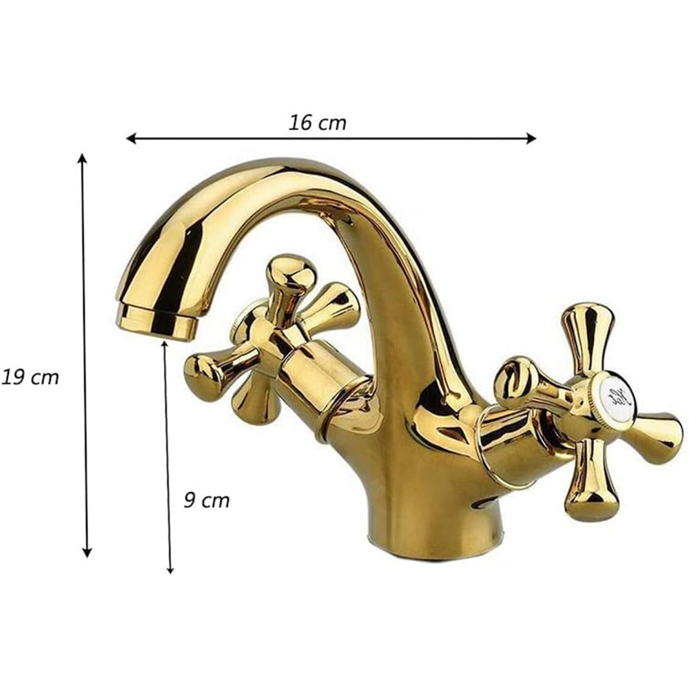 Rubinetto per bagno miscelatore doppio comando lavabo bidet vasca doccia in ottone oro lucido modello Roma