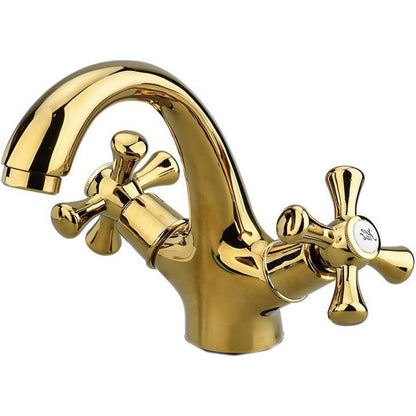 Rubinetto per bagno miscelatore doppio comando lavabo bidet vasca doccia in ottone oro lucido modello Roma