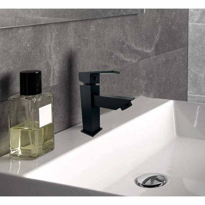 Rubinetto per bagno ultra moderno di forma quadrata miscelatore orientabile lavabo nero opaco modello Firenze