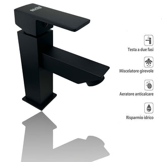 Rubinetto per lavabo da bagno quadrato nero opaco modello Firenze