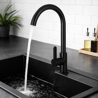 Rubinetto nero da cucina canna alta curva orientabile lavandino