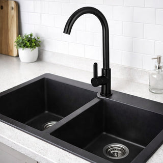 Rubinetto nero da cucina canna alta curva orientabile lavandino