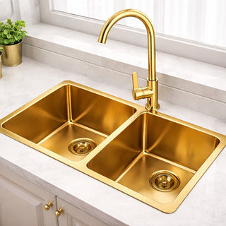 Rubinetto oro lucido da cucina canna alta curva orientabile