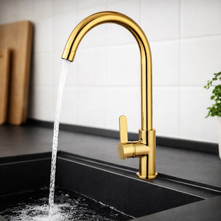 Rubinetto oro lucido da cucina canna alta curva orientabile