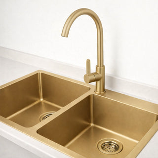 Rubinetto oro satinato da cucina canna alta curva orientabile