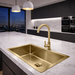Rubinetto oro satinato da cucina canna alta curva orientabile