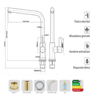 Rubinetto da cucina canna alta quadrata orientabile lavandino