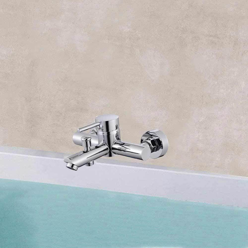 Rubinetto per bagno ultra moderno cromato lucido miscelatore per vasca da bagno modello Ray Silver