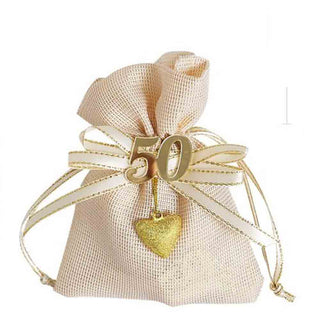 Set 12 sacchetti in juta portaconfetti anniversario 25 e 50 Anni