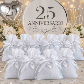 Set 12 sacchetti in juta portaconfetti anniversario 25 e 50 Anni