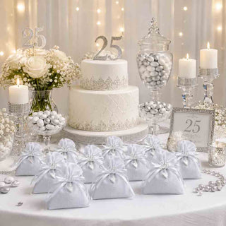 Set 12 sacchetti in juta portaconfetti anniversario 25 e 50 Anni