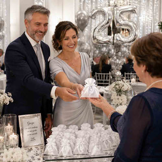 Set 12 sacchetti in juta portaconfetti anniversario 25 e 50 Anni