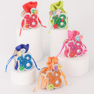 Set 12 bomboniere in legno con sacchetto per compleanno 18 anni