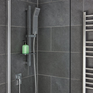 Saliscendi cromato soffione doccia quadrato mensola staffa 85 cm