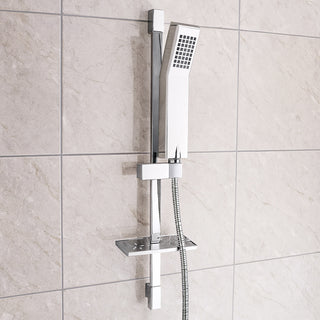 Saliscendi cromato soffione doccia quadrato mensola staffa 85 cm