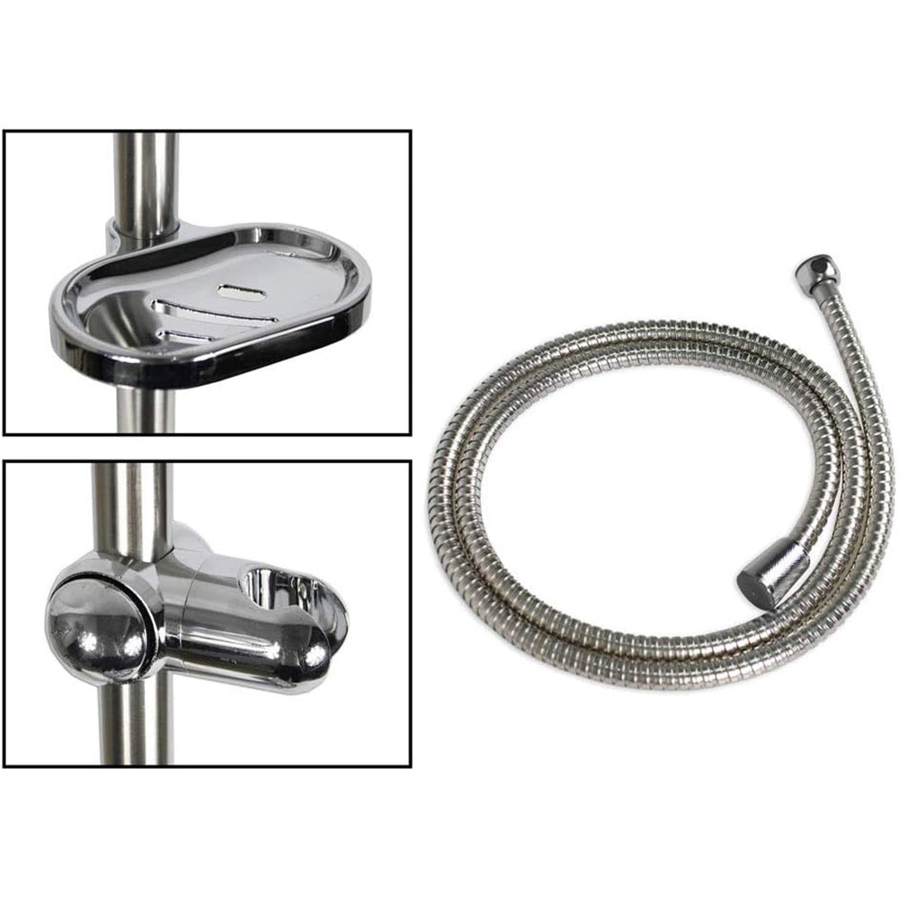 Saliscendi doccia con asta a colonna e portasapone tubo a colonna cromato con soffione con ghiera girevole multigetto