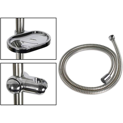 Saliscendi doccia con asta a colonna e portasapone tubo a colonna cromato con soffione con ghiera girevole multigetto