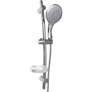 Saliscendi cromato con soffione multigetto staffa porta sapone 70 cm