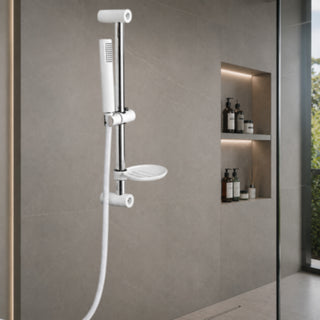 Saliscendi doccia bianco con doccino portasapone flessibile 150 cm