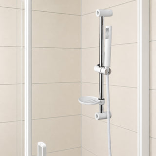 Saliscendi doccia bianco con doccino portasapone flessibile 150 cm