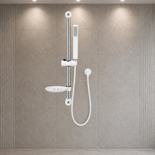 Saliscendi doccia bianco con doccino portasapone flessibile 150 cm