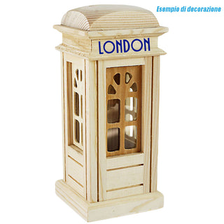 Salvadanaio cabina telefonica legno decoupage tappo gomma