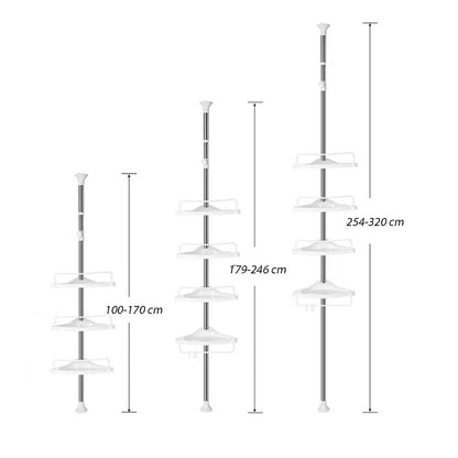 Scaffale angolare telescopico 4 ripiani mensola regolabile da bagno doccia portaoggetti con porta asciugamani 4 ganci asta allungabile in 3 livelli di altezza