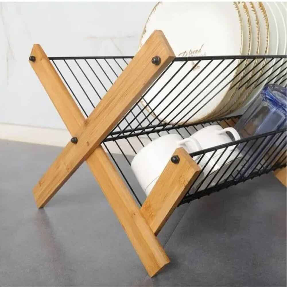 Scolapiatti Pieghevole 2 Livelli In Acciaio Inox Con Vassoio Antigoccia - Porta Piatti E Bicchieri Per Bancone Cucina, Design A Forma Di X