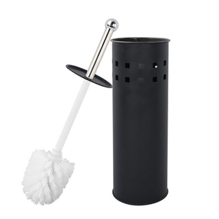 Portascopino a cilindro traforato con scopino da bagno con coperchio