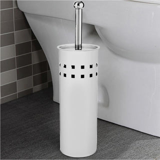 Portascopino a cilindro traforato con scopino da bagno con coperchio