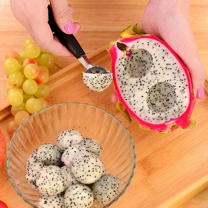 Scavino per frutta melone cucchiaio per decorare e scavare a palline frutta utensili cucina 1 count nero acciaio 16,5 cm