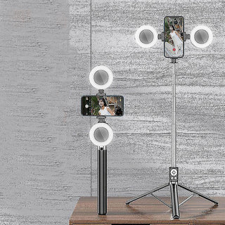 Selfie stick bluetooth con telecomando cavalletto e 2 luci ring light