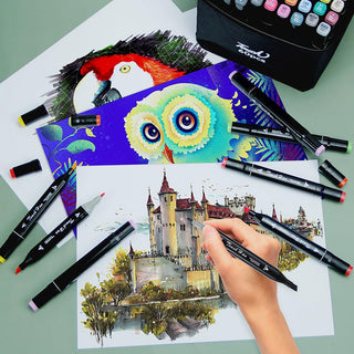 Set di 60 pennarelli vari colori a doppia punta fine e doppia