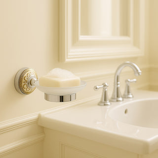 Set Bagno 6 pz acciaio lucido vetro satinato e ceramica