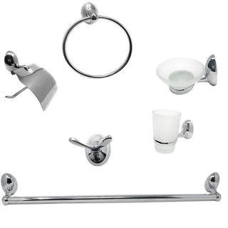 Set bagno moderno acciaio cromato e vetro satinato 6 pezzi
