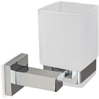 Set bagno moderno quadrato acciaio cromato e vetro satinato 6 pezzi