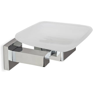 Set bagno moderno quadrato acciaio cromato e vetro satinato 6 pezzi