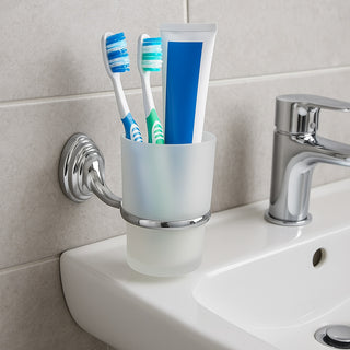 Set di 6 accessori bagno in acciaio cromato e vetro satinato opaco