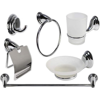 Set di 6 accessori bagno in acciaio cromato e vetro satinato opaco