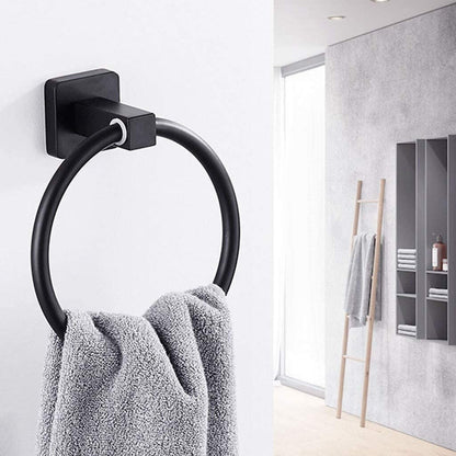 Set bagno moderno in acciaio nero vetro satinato 6 pezzi accessori bagno portasaponetta portarotolo spazzolini asciugamano