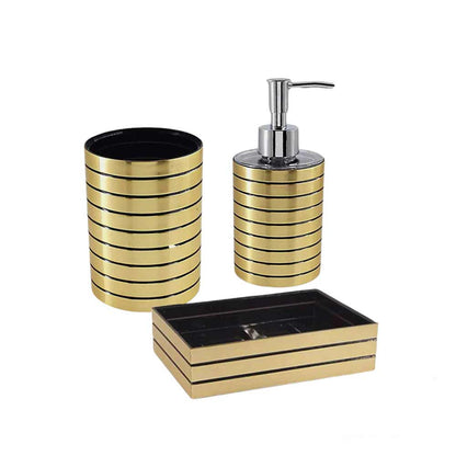 Accessori bagno a righe stile moderno oro dispenser sapone bicchiere porta spazzolino piattino portasapone