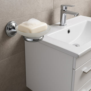 Set completo di 6 accessori in acciaio cromato e vetro satinato