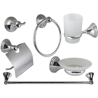 Set completo di 6 accessori in acciaio cromato e vetro satinato